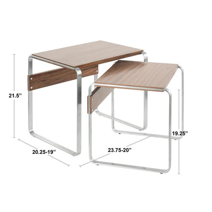 Stainless Steel, Walnut Tea Side Nesting Tables