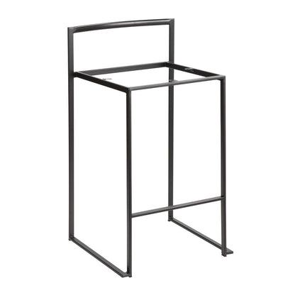 Black, Light Grey Cowboy Fabric Fuji Stacker Counter Stool - Set of 2