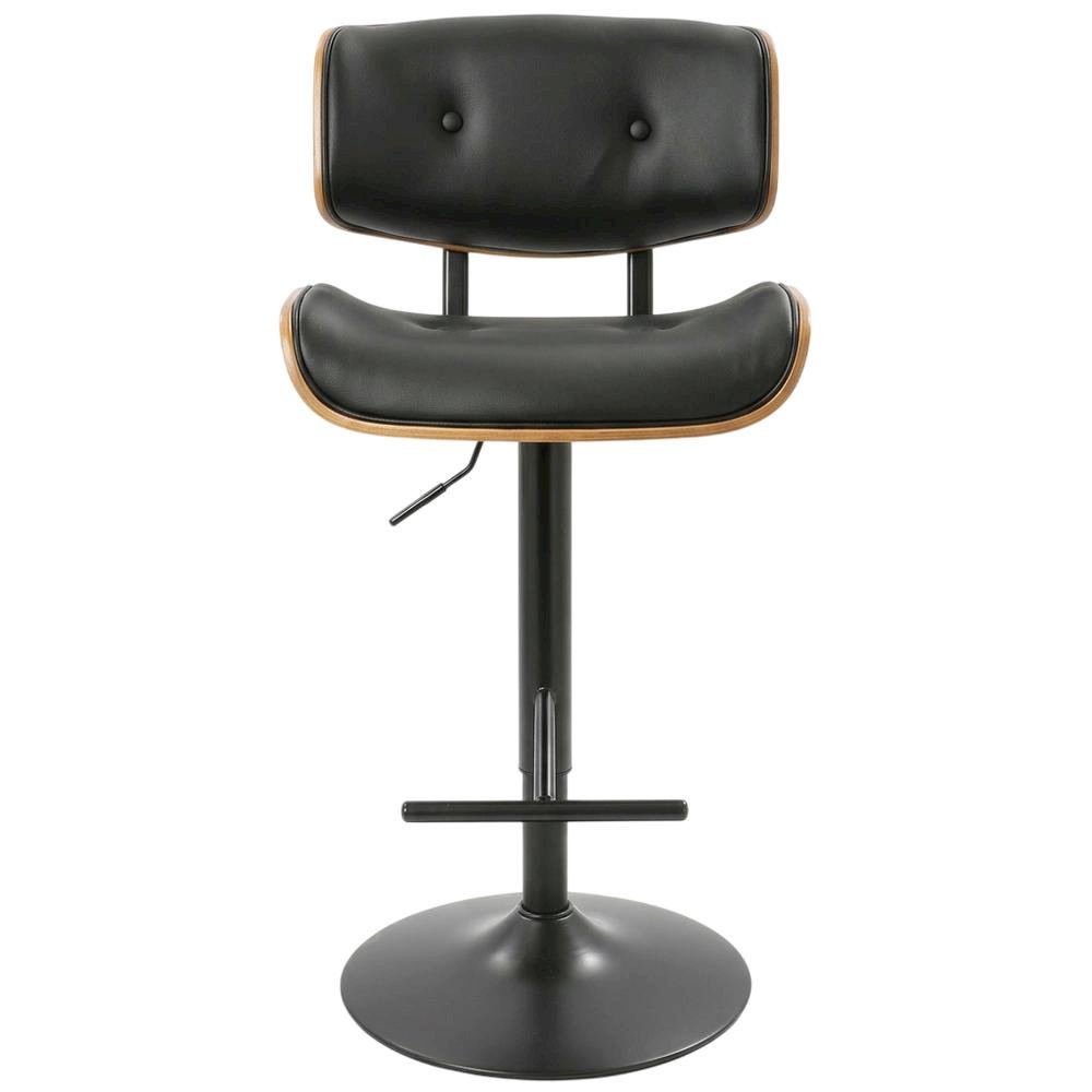 Mid-Century Modern Adjustable Barstool in Walnut with Black Faux Leather
