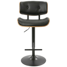 Mid-Century Modern Adjustable Barstool in Walnut with Black Faux Leather