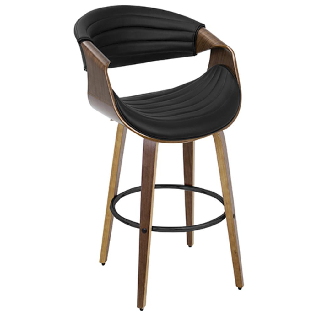 Walnut Wood, Black PU, Black Metal Symphony Counter Stool - Set of 2