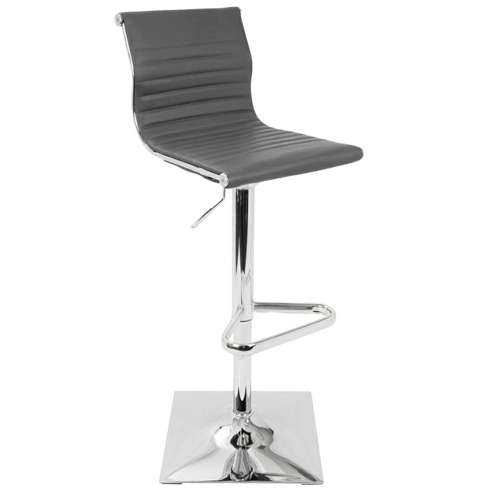 Contemporary Grey Faux Leather Adjustable Barstool with Swivel Seat
