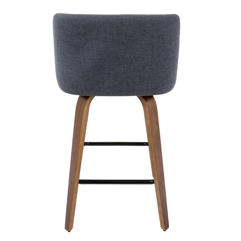 Toriano Mid-Century Modern Counter Stool in Walnut and Blue Fabric - Set of 2