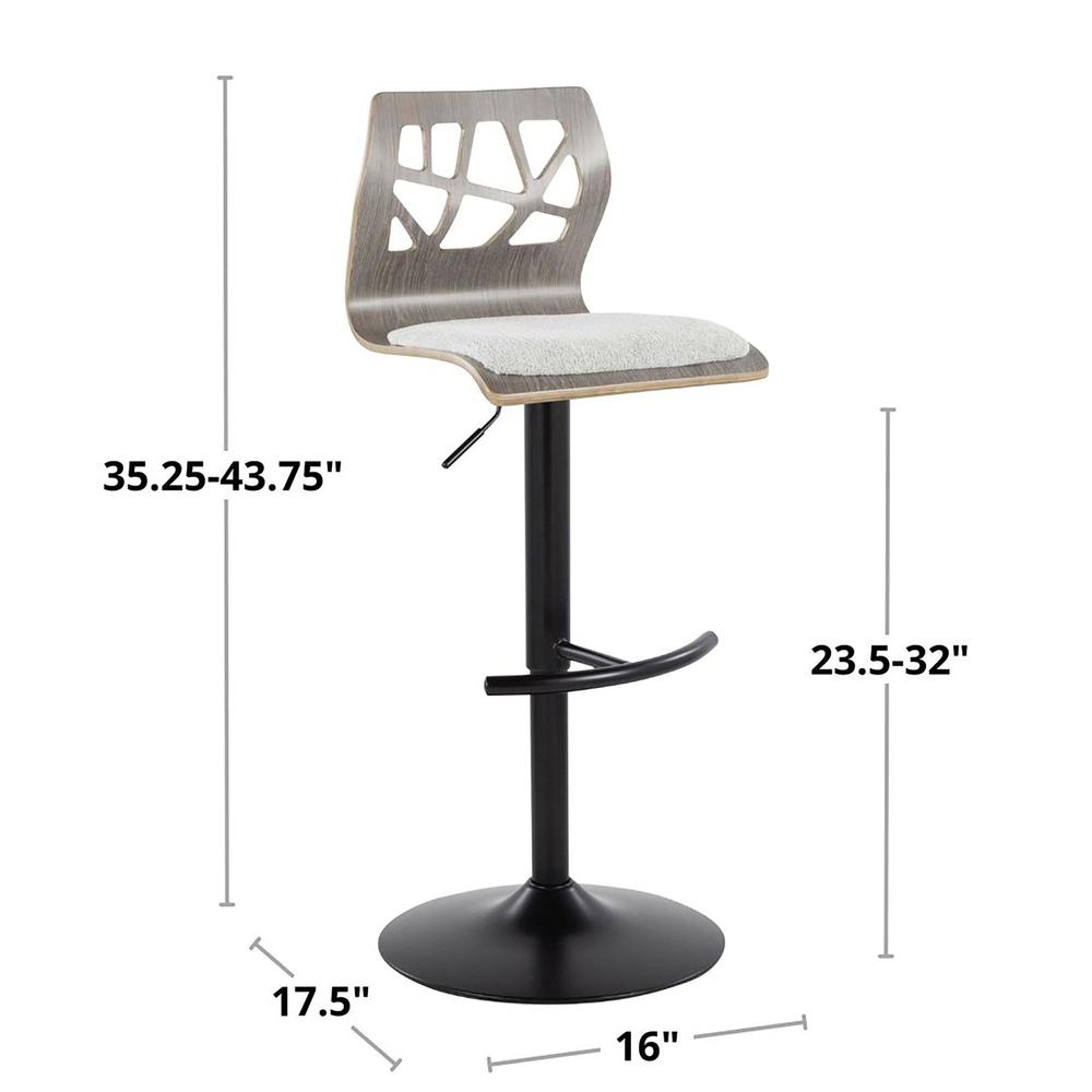 Black Metal, Zebra Wood, Cream PU Folia Adjustable Barstool - Set of 2