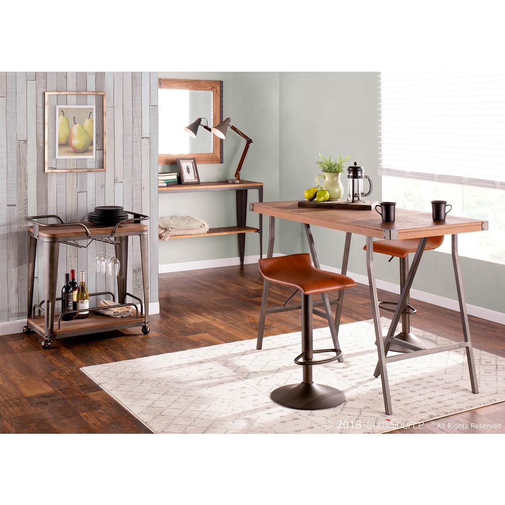Ale Industrial Barstool in Antique Metal and Brown Faux Leather - Set of 2