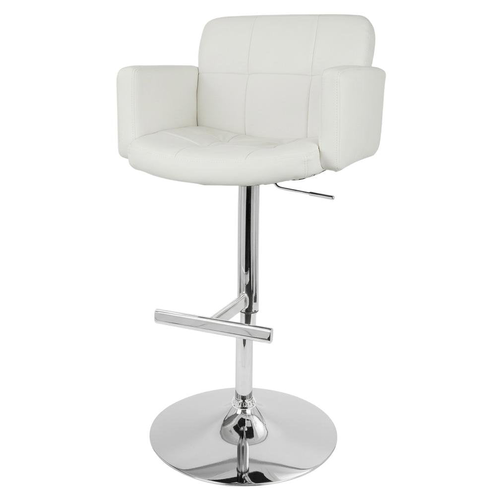 White Faux Leather Swivel Bar Stools with Adjustable Height and Metal Frame