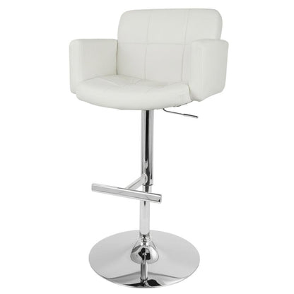 White Faux Leather Swivel Bar Stools with Adjustable Height and Metal Frame