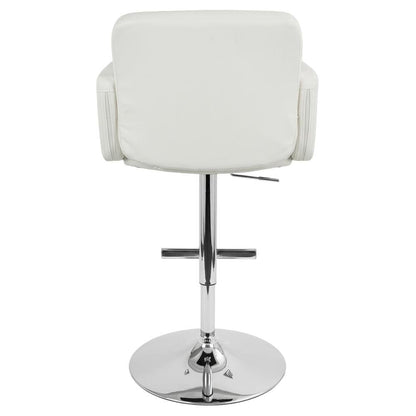 White Faux Leather Swivel Bar Stools with Adjustable Height and Metal Frame