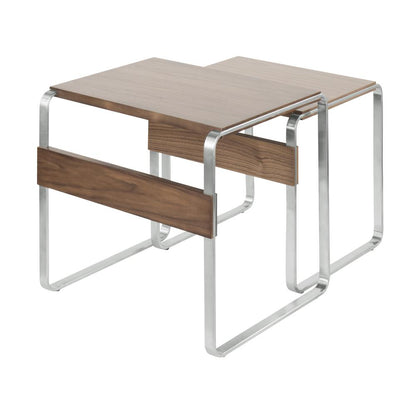 Stainless Steel, Walnut Tea Side Nesting Tables