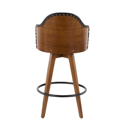 Walnut Bamboo, Black PU, Black Metal, Brass Metal Ahoy Counter Stool