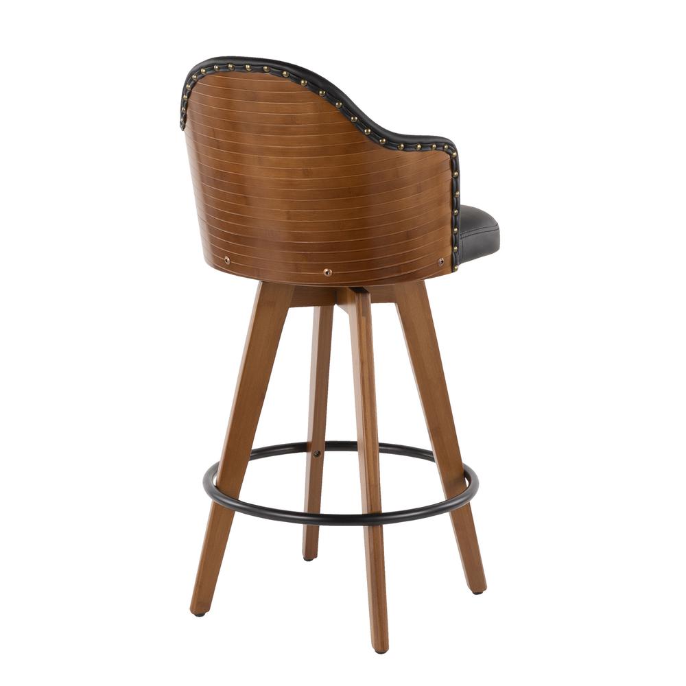 Walnut Bamboo, Black PU, Black Metal, Brass Metal Ahoy Counter Stool