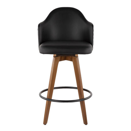 Walnut Bamboo, Black PU, Black Metal, Brass Metal Ahoy Counter Stool