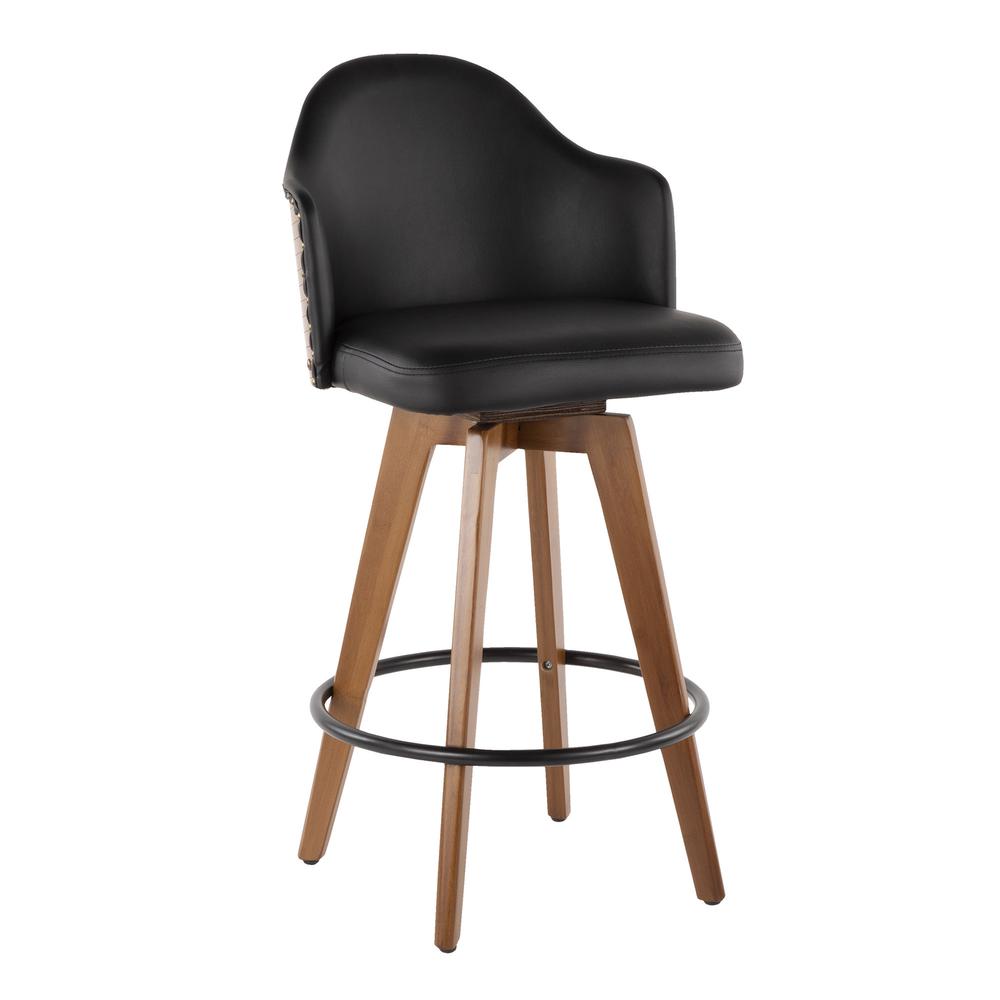 Walnut Bamboo, Black PU, Black Metal, Brass Metal Ahoy Counter Stool
