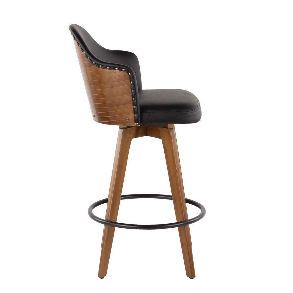 Walnut Bamboo, Black PU, Black Metal, Brass Metal Ahoy Counter Stool