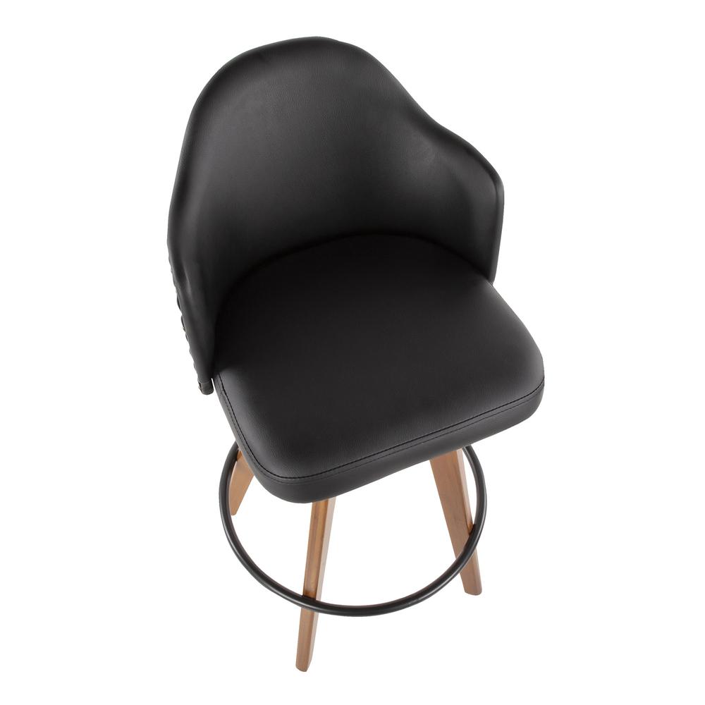 Walnut Bamboo, Black PU, Black Metal, Brass Metal Ahoy Counter Stool