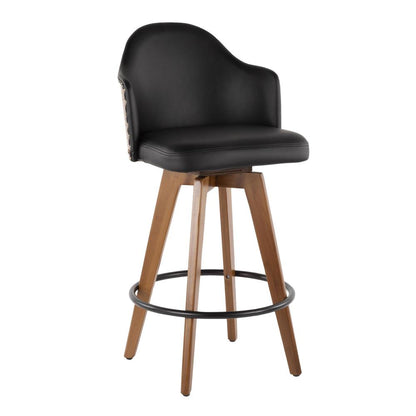Walnut Bamboo, Black PU, Black Metal, Brass Metal Ahoy Counter Stool