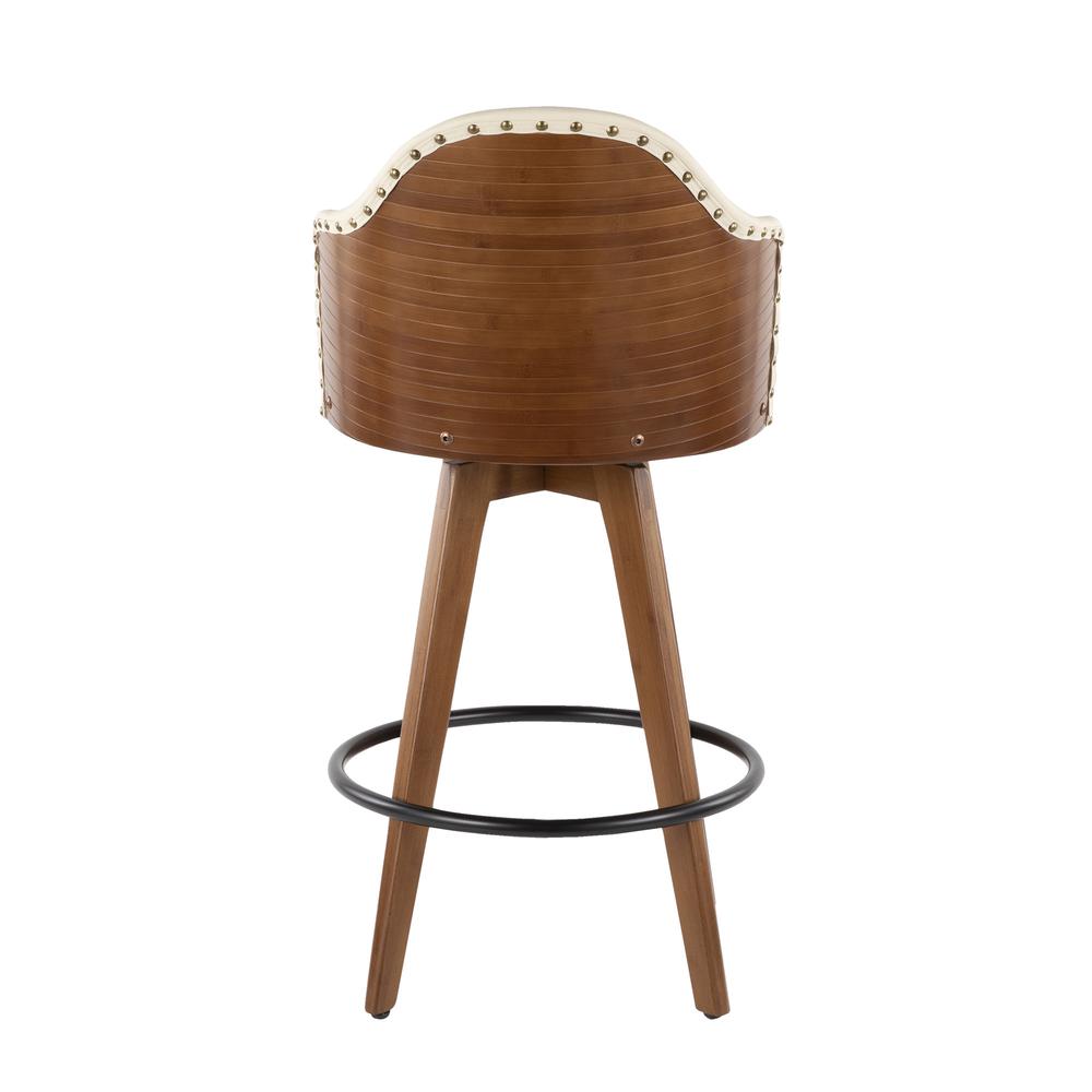 Walnut Bamboo, Cream PU, Black Metal, Brass Metal Ahoy Counter Stool