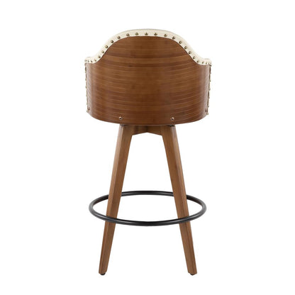 Walnut Bamboo, Cream PU, Black Metal, Brass Metal Ahoy Counter Stool