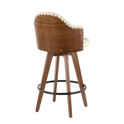 Walnut Bamboo, Cream PU, Black Metal, Brass Metal Ahoy Counter Stool