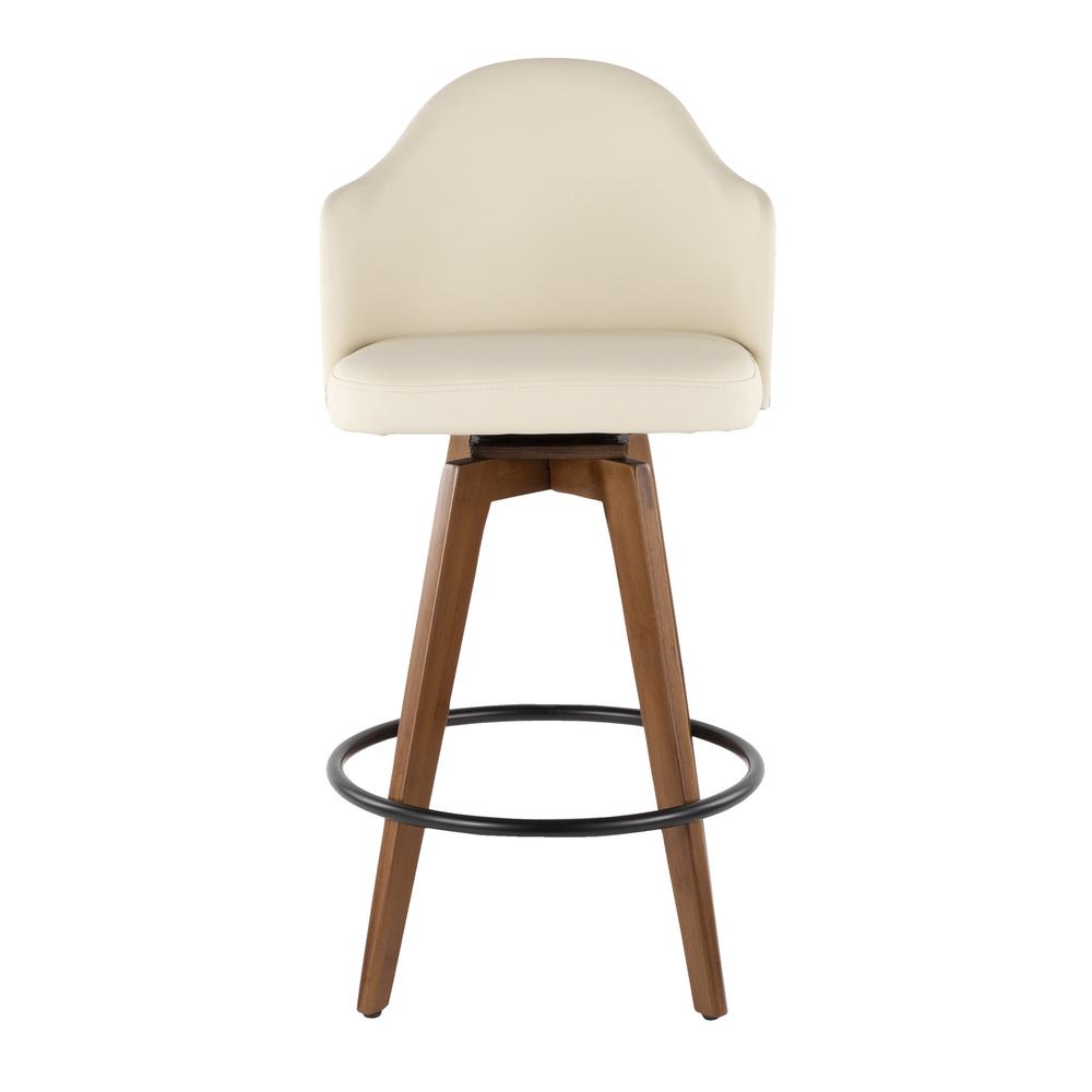 Walnut Bamboo, Cream PU, Black Metal, Brass Metal Ahoy Counter Stool