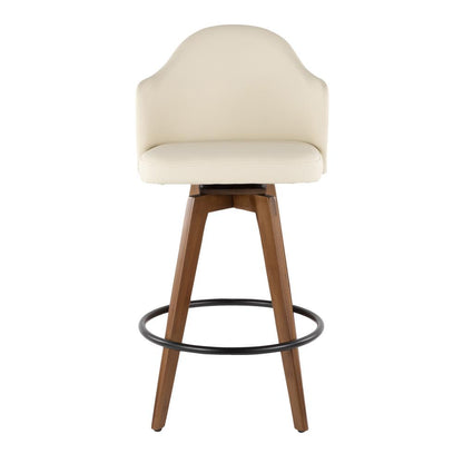 Walnut Bamboo, Cream PU, Black Metal, Brass Metal Ahoy Counter Stool