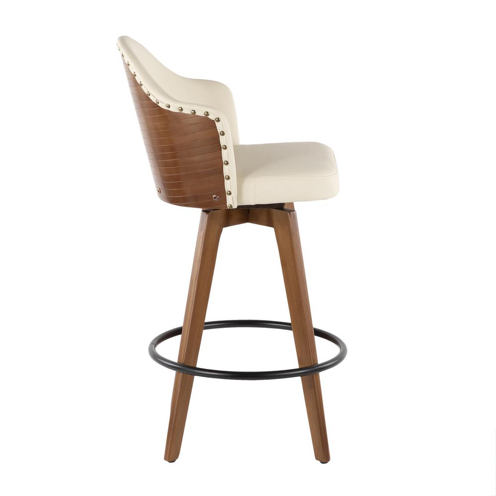 Walnut Bamboo, Cream PU, Black Metal, Brass Metal Ahoy Counter Stool