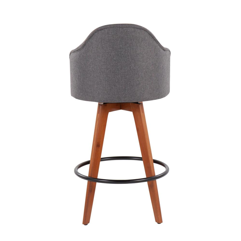 Walnut Bamboo, Grey Fabric, Black Metal Ahoy Counter Stool - Set of 2