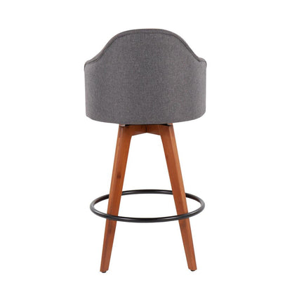 Walnut Bamboo, Grey Fabric, Black Metal Ahoy Counter Stool - Set of 2