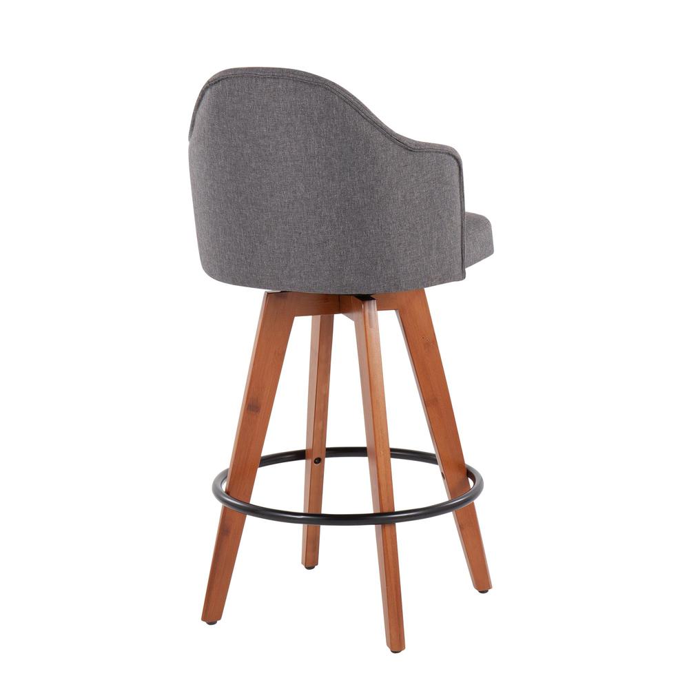Walnut Bamboo, Grey Fabric, Black Metal Ahoy Counter Stool - Set of 2