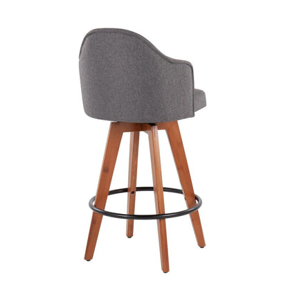 Walnut Bamboo, Grey Fabric, Black Metal Ahoy Counter Stool - Set of 2
