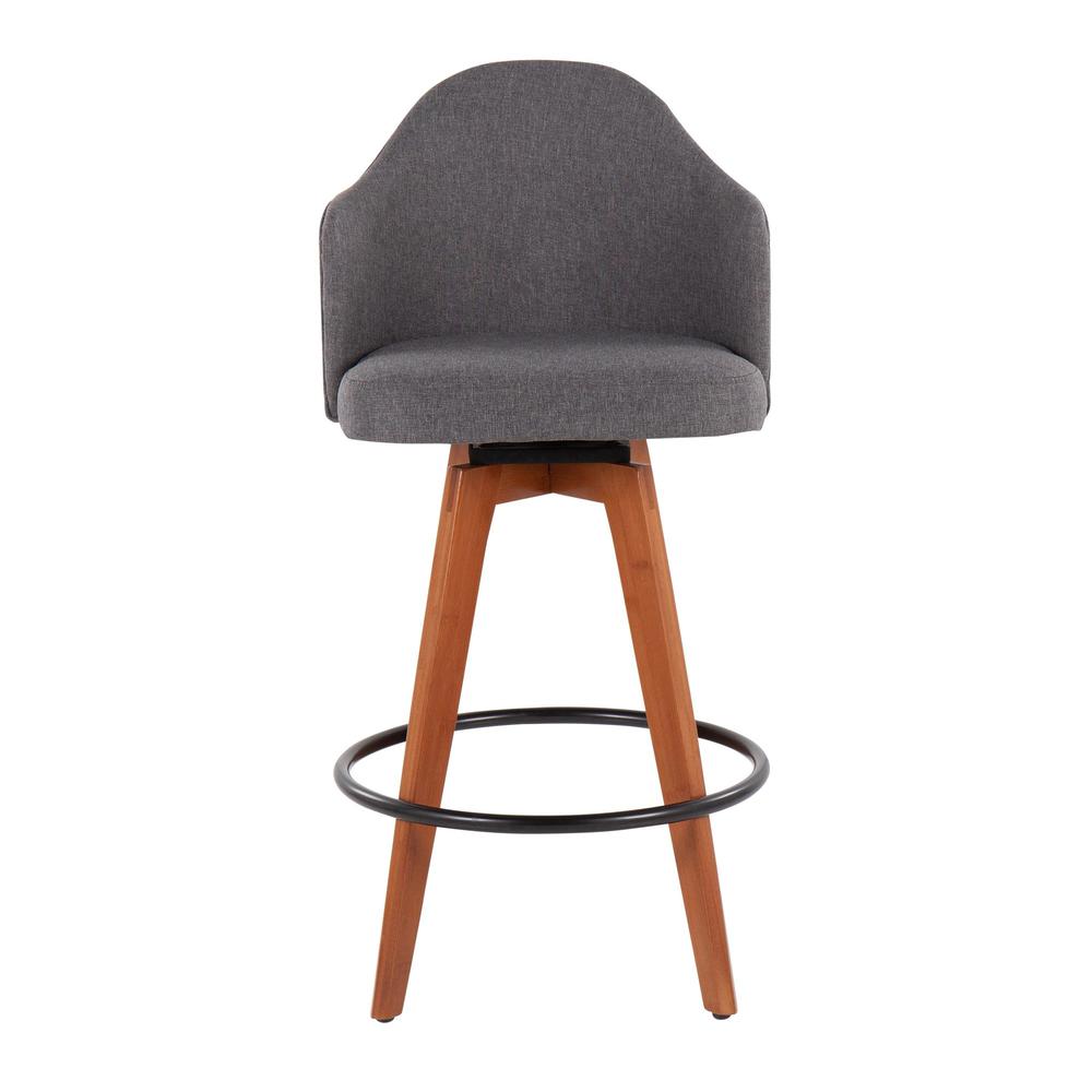 Walnut Bamboo, Grey Fabric, Black Metal Ahoy Counter Stool - Set of 2