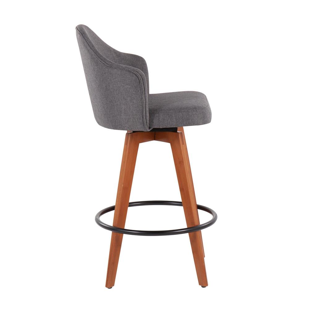 Walnut Bamboo, Grey Fabric, Black Metal Ahoy Counter Stool - Set of 2