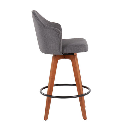Walnut Bamboo, Grey Fabric, Black Metal Ahoy Counter Stool - Set of 2