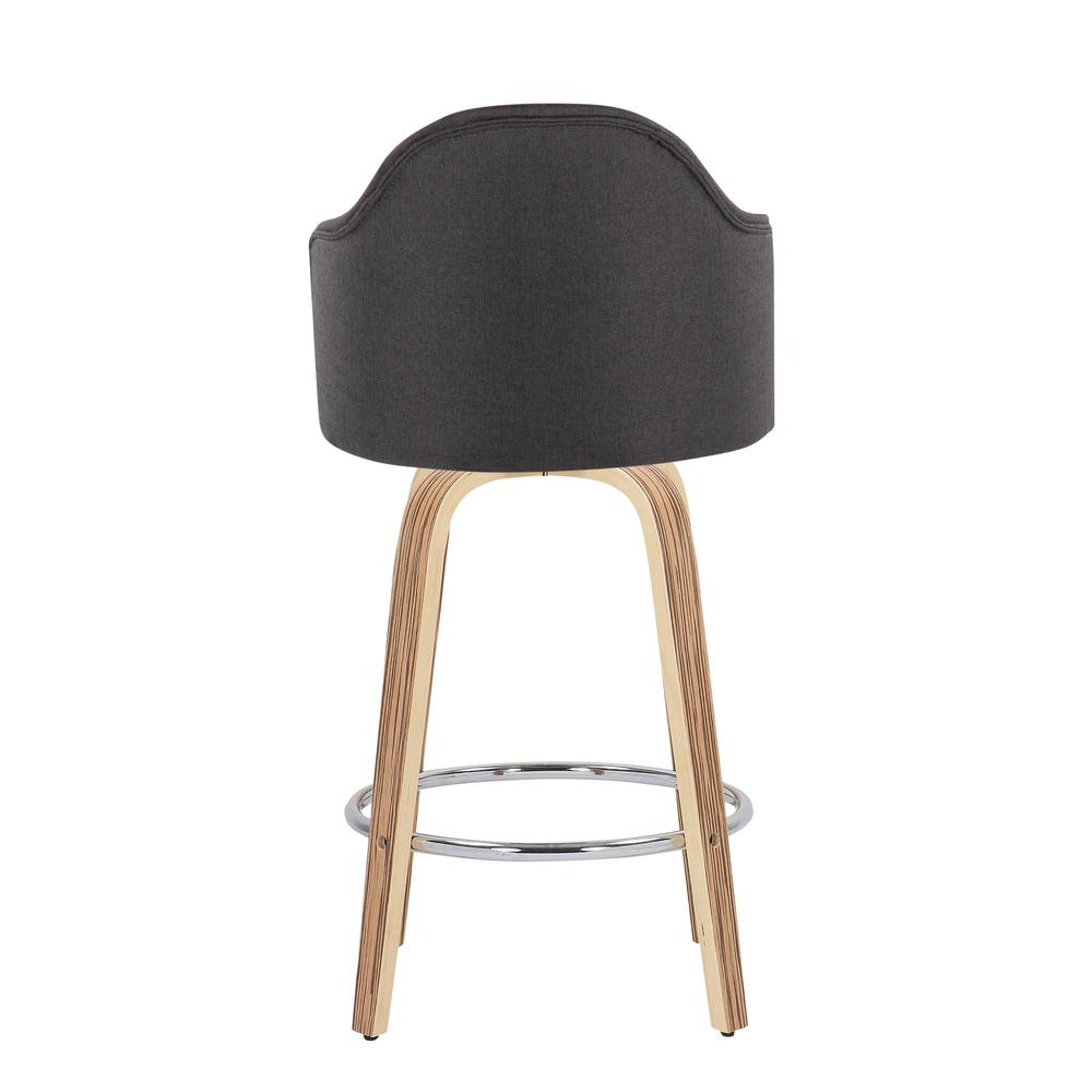 Zebra Wood, Chrome, Charcoal Fabric Ahoy Counter Stool - Set of 2