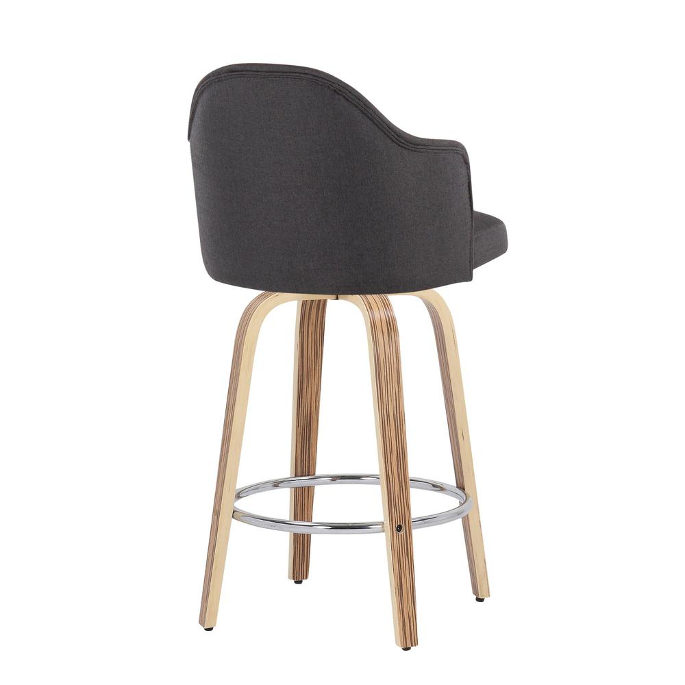 Zebra Wood, Chrome, Charcoal Fabric Ahoy Counter Stool - Set of 2