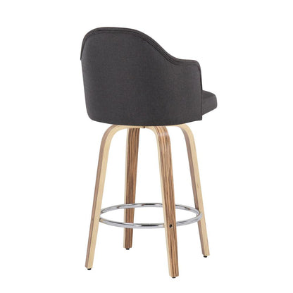 Zebra Wood, Chrome, Charcoal Fabric Ahoy Counter Stool - Set of 2