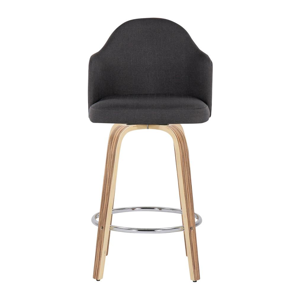 Zebra Wood, Chrome, Charcoal Fabric Ahoy Counter Stool - Set of 2