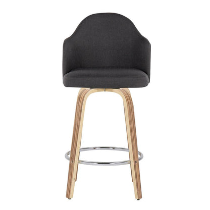 Zebra Wood, Chrome, Charcoal Fabric Ahoy Counter Stool - Set of 2