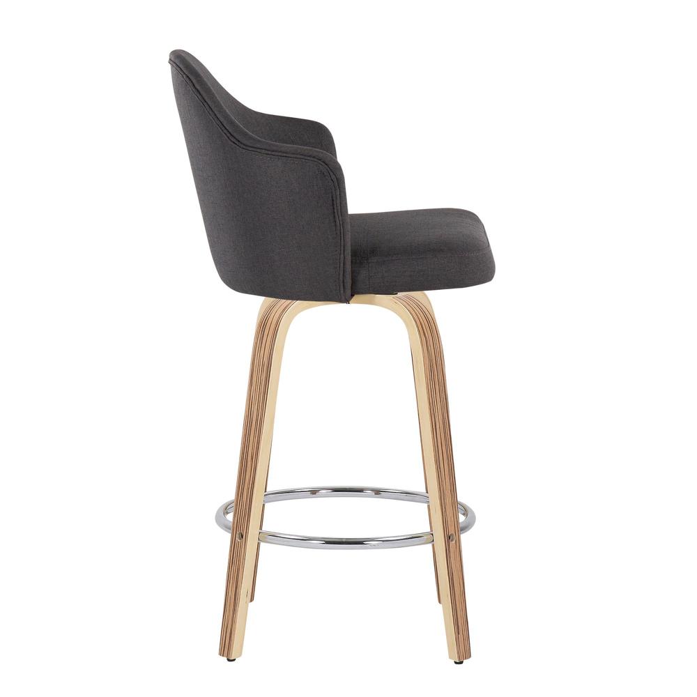 Zebra Wood, Chrome, Charcoal Fabric Ahoy Counter Stool - Set of 2