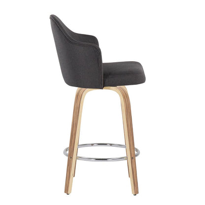 Zebra Wood, Chrome, Charcoal Fabric Ahoy Counter Stool - Set of 2