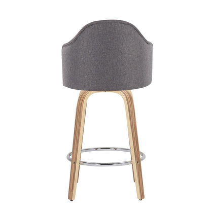 Zebra Wood, Chrome, Grey Fabric Ahoy Counter Stool - Set of 2
