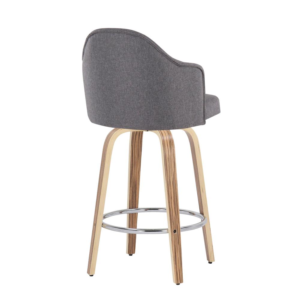 Zebra Wood, Chrome, Grey Fabric Ahoy Counter Stool - Set of 2