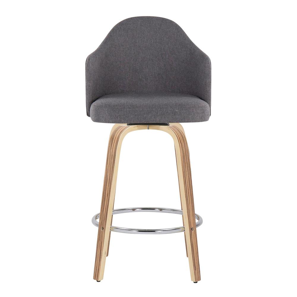 Zebra Wood, Chrome, Grey Fabric Ahoy Counter Stool - Set of 2
