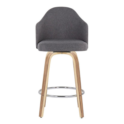 Zebra Wood, Chrome, Grey Fabric Ahoy Counter Stool - Set of 2