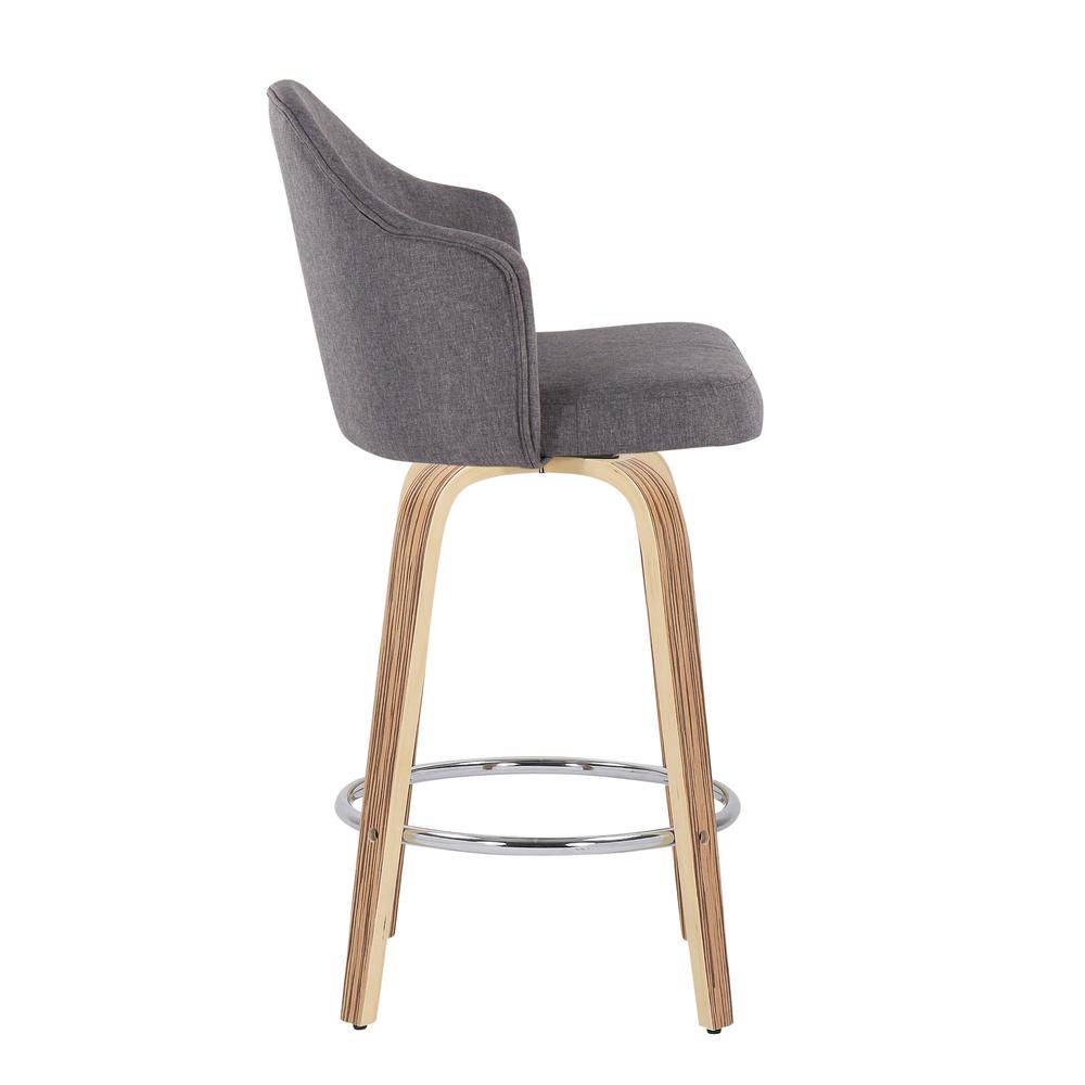 Zebra Wood, Chrome, Grey Fabric Ahoy Counter Stool - Set of 2
