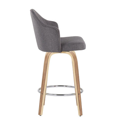 Zebra Wood, Chrome, Grey Fabric Ahoy Counter Stool - Set of 2