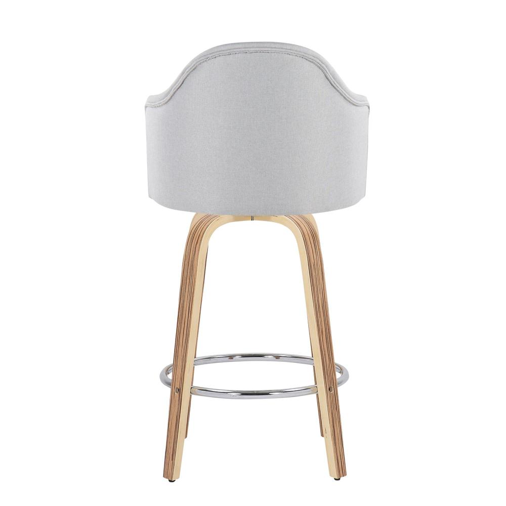 Zebra Wood, Chrome, Light Grey Fabric Ahoy Counter Stool - Set of 2