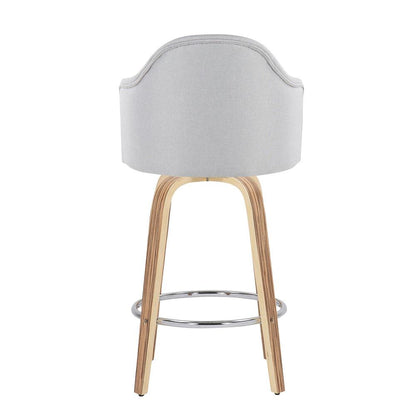 Zebra Wood, Chrome, Light Grey Fabric Ahoy Counter Stool - Set of 2