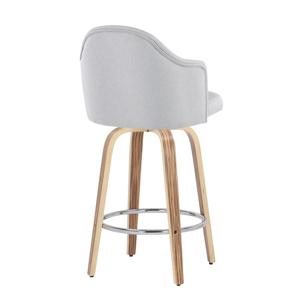 Zebra Wood, Chrome, Light Grey Fabric Ahoy Counter Stool - Set of 2