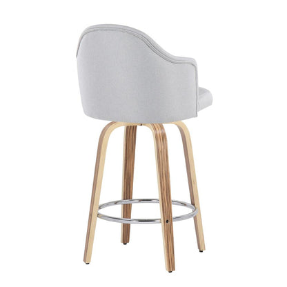 Zebra Wood, Chrome, Light Grey Fabric Ahoy Counter Stool - Set of 2